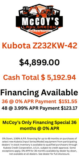 0% Financing on Select Kubota Zero Turns